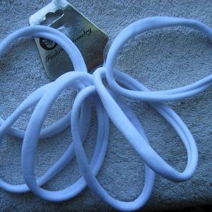 6 Plain Soft WHITE No Metal Elastic Fabric Ponytailer Hair Bands Shiny Sparkle